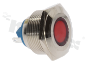 Lampka sygnalizacyjna; 22mm; terminale do lutowania; stal nierdzewna; podświetlenie czerwone; LED 12V