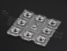 Lens for LED high power; mid power; angle: 132 to 156 degrees FWHM; Number of LEDs: 8; Dimensions: 50x50mm; Height: 5.5mm; meterial: PMMA; Fastening: pin; screw