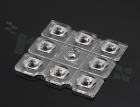 Lens for LED high power; mid power; angle: 132 to 156 degrees FWHM; Number of LEDs: 8; Dimensions: 50x50mm; Height: 5.5mm; meterial: PMMA; Fastening: pin; screw