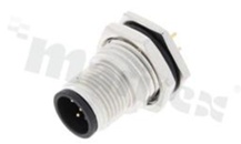 Receptacle M12; A-code; 5 pins; male; 4A; for panel; straight; front fastened;PCB; IP68