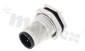 Gniazdo M12; kodowanie A; 5-stykowe; męskie; 4A. na panel; z nakrętką z przodu; PCB; IP68