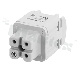 Female insert; Heavy-Mate A series; 4 pins( 3+PE); size: A3/4; 18A; 400V; wire 0.25-2.5mm2; contacts plating: silver plated; screw