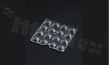 Lens for LED high power; mid power; angle: asymmetric; Number of LEDs: 16; Dimensions: 50x50mm; Height: 3.7mm; meterial: PMMA; Fastening: pin; screw