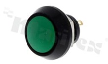 Push button switch; monostable; 12mm; solder terminals; aluminium; green button; IP65