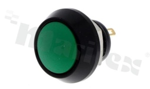 Push button switch; monostable; 12mm; solder terminals; aluminium; green button; IP65