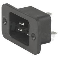 AC power inlet IEC 60320 C20, protection class I; mounting: panel thickness max 8mm, screw-on; QC 6.3x0.8mm terminals; black; IP54; 16A, 250VAC