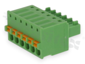 Pluggable terminal block; 3.50mm pitch; 6-ways; female; for wire 1.50mm2 (28-16AWG); wire insertion direction same as plug-in direction; p.bronze contacts; spring clamp; brass cage; UL 300/8A TUV 250/12A