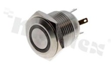 Push button switch; monostable; 16mm; solder terminals; stainless steel; ring white illumination; IP67
