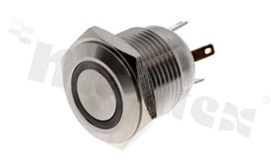 Push button switch; monostable; 16mm; solder terminals; stainless steel; ring white illumination; IP67