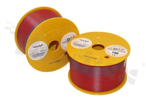 Przewód pojedynczy LGY/H05V-K; z wielodrutową miedzianą żyłą; czerwony/niebieski; przekrój 1.50mm2; AWG 16; 500V; -40+105 st.C; 100m.