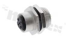 Gniazdo M12; kodowanie A; 3-stykowe; żeńskie; 4A; na panel; z nakrętką z tyłu; lutowane; IP68