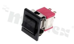 Miniaturowy przełącznik typu Rocker; jednobiegowy; 2-pozycyjny; 15.24x12.7mm; konektory SPDT; przycisk czarny; 2A/250V