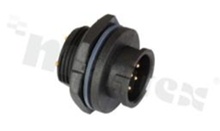 Gniazdo seria BD; 6-stykowe; męskie; proste; I= 5A; napięcie pracy 250V; z nakrętką z tyłu; kabel: 4.5-6.5mm2; z połączeniem zatrzaskowym; IP67