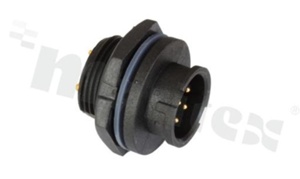 Socket BD series; 6 pins; male; straight; I= 5A; rated voltage: 250V; rear side nut; wire range: 4.5-6.5mm2; 2 point lock bayonet; IP67