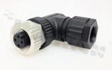Wtyk M12; kodowanie A; 4-stykowy; żeński; 4A; kątowy; na kabel; skręcany; IP67