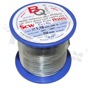 Silver coated copper wire; diameter 1.10mm; SWG 19; -40+105 deg.C; 29.5m; 250g.
