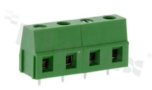 Listwa zaciskowa do PCB; w rastrze 7.50mm; 4-torowa; pionowa; na przewód 2.5mm2 (AWG 24-12); ze śrubami na wkręt płaski; klatka mosiężna; zielona; UL 300V/10A, TUV 450V/18A