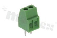 Listwa zaciskowa do PCB; w rastrze 2.54mm; 2-torowa; pionowa; na przewód 1.0mm2 (AWG 26-18); z ruchomą osłoną przewodu; ze śrubami na wkrętak płaski; klatka mosiężna; zielona; UL 150V/6A, TUV 130V/8A