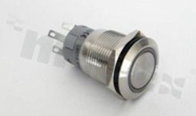 Push button switch; bistable; 19mm; solder terminals; stainless steel; ring blue illumination; IP67.