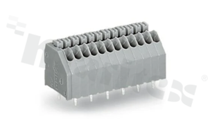 Listwa zaciskowa do PCB; w rastrze 2.50mm; 6-torowa; skośne wejście przewodu; na przewód 0.14-0.50mm2 (24-20 AWG); ze stykiem sprężynowym; szara; UL: 300V/5A