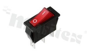 Rocker Switch; 1-pole; 2 positions; 30,5x10mm; pin terminals; red button; 15A/250V