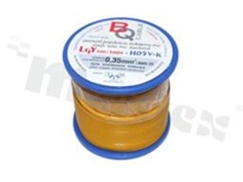 Przewód pojedynczy LGY/H05V-K; z wielodrutową miedzianą żyłą; żółty; przekrój 0.35mm2; AWG 22; 500V; -40+105 st.C; 25m.