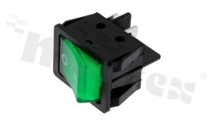Rocker Switch; 2-pole; 2 positions; 19x13mm; pin terminals; green illuminated button; 16A/250V