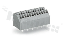 PCB terminal block; in 2.50mm raster; 3-track; oblique entry; for 0.14-0.50mm2 (24-20 AWG) wire; with spring contact; grey; UL: 300V/5A