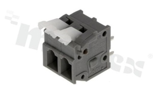 Listwa zaciskowa do PCB; w rastrze 5.08mm; 2-torowa; pionowe wejście przewodu; na przewód 0.2-2.5mm2 (28-12 AWG); ze stykiem sprężynowym; szara; UL 300V/15A