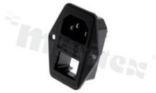 Connector: AC supply with space for rocker switch; male; straight; for panel-screw; terminals 4.8x0.8mm; fuse size 5,2x20mm (additionally equipped); fusedrawer included; 10A/250VAC