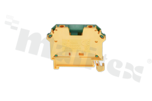 Złączka szynowa ; 1-poziomowa; 2-zaciskowa na przewód 0,5-2,5mm2; zacisk śrubowy; żółto-zielona; na szyne DIN; 1000V