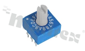 Przełącznik kodujący; 16-pozycyjny BCD; 10x10mm; poziomy; z białym pokrętłem; montaż THT
