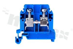 Installation terminal block; 1-level; 2-contacts; for wire 0,5-10,0mm2; screw terminal; blue; Din rail; 690V/57A