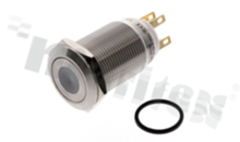 Push button switch; bistable; 19mm; solder terminals; stainless steel; dot blue illumination; IP67.