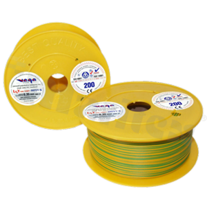 Single wire LGY/H05V-K; with copper multi-strand; green/yellow; cross section 0.35mm2; AWG 22; 500V; -40+105 deg.C; 200m.