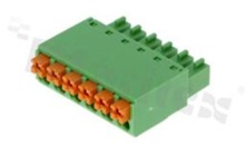 Listwa zaciskowa rozłączalna; w rastrze 3.81mm; 6-torowa; żeńska; na przewód 0.2-1.00mm2 (28-16AWG); kierunek wtykania prostopadły do osi przewodów; z zaciskiem sprężynowym; styki z fosforobrązu; mosiężna klatka; UL 300V/8A