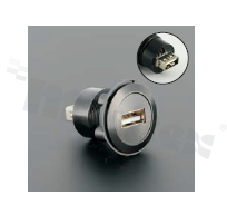 Gniazdo USB2.0; żeńskie; otwór montażowy 22mm; podłączenie na wtyk USB2.0 męski; korpus czarny; stop aluminium.