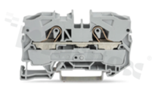 Installation terminal block; 1-level; through; 2-contacts for wire 0.5-16.0mm2 (20-6AWG); spring-loaded; grey; for DIN rail; 800V/57A