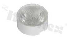 Soczewka do diod LED high power; kąt rozsyłu: 27 stopni FWHM; ilość diod: 1; rozmiar: okrąg 22.40mm; wysokość: 9.13mm; rodzaj materiału: PMMA; sposób mocowania: taśma; holder biały