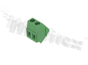 Listwa zaciskowa do PCB; w rastrze 5.00mm; 2-torowa; skośna; na przewód 2.5mm2; z ruchomą osłoną przewodu; ze śrubami na wkrętak płaski; klatka mosiężna; zielona; UL 300V/10A, TUV 250V/18A