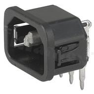 AC power inlet IEC 60320 C14, protection class I; mounting: panel thickness 1mm, snap-in; PCB terminals; black; IP30; 10A, 250VAC