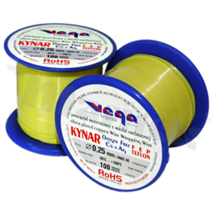 Przewód montażowy KYNAR; izolowany teflonem FEP; żółty; średnica 0.25mm; AWG 30; 250V; -65+200 st.C; 100m.