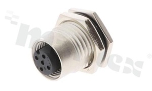 Gniazdo M12; kodowanie A; 3-stykowe; żeńskie; 4A; na panel; z nakrętką z przodu; lutowane; IP68