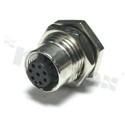 Receptacle M12; A-code; 8 pins; female; straight; 2A; for panel; front side nut; solder; IP68