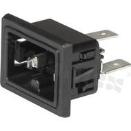 DC appliance inlet IEC TS 63236-3 (GH21), protection class I; mounting: panel thickness 2mm, snap-in; QC 6.3x0.8mm terminals; black; IP20; 400VDC, up to 2.6kW