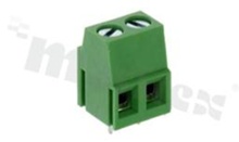 PCB terminal block; pitch 5.00mm; 2-ways; vertical; wire range 2.50mm2 (AWG 24-12); with screws for a flat screwdriver; brass cage; green color; UL 300V/15A, TUV 250V/18A
