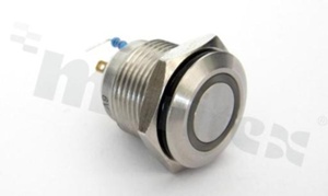 Push button switch; monostable; 16mm; solder terminals; stainless steel; ring red illumination; IP67