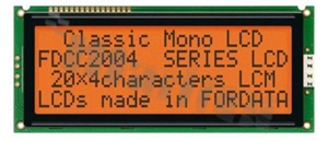 Display LCM; LCD character; 20x4 chars; FSTN positive; amber LED; view 12:00;