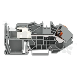 Złączka na szynę din;do przewodu wyrównawczego; 1-poziomowa; jednoprzewodowa; przyciski; 1-zaciskowa na przewód 0.5-16mm2 (20-6AWG); ze stykiem sprężynowym; szara; 250V/73A