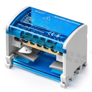 Modular distribution block for DIN rail; grey; two-pole; 5x6mm2, 2x25mm2 ;500V ;125A